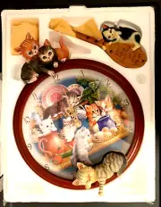 The Bradford Exchange Kitchen Capers Handcrafted Cat Art Decor Wall Clock 17"