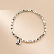 [HEYONA] Women Jewelry 925 Silver Sterling Bracelet Fashion Cuff Bangle Chain Bracelets,Simplicity Round Engraving Love Heart Charm 3Mm Ball Chain Fashion Bangle Adjustable Lucky Ankle Bracelet