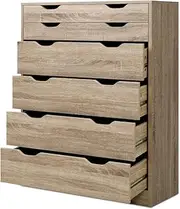 Artiss Chest of Drawers 6 Drawer Oak Tallboy, Dresser Clothes Storage Cabinet Organizer Lowboy Bedside Table Bedroom Furniture Home Living Room Hallway Entryway