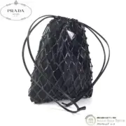 Prada Mesh Satin Clutch Shoulder Bag 1Bc075 Black Used