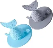 2pcs Odor Proof Floor Drain Creative Sink Plug Cover for Kitchen/Bathroom Fishtail Shape Strainer Grey