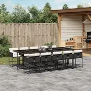 11 Piece Garden Dining Set with Cushions Black Poly Rattan, Garden Furniture Sets