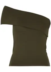 Gimaguas Maya One-shoulder Stretch-jersey top - Khaki - L (UK14 / L) L (UK14 / L)