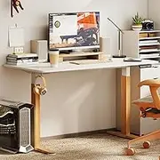 MONOMI Electric Standing Desk, 55 x 28 inches Height Adjustable Desk, Ergonomic Home Office Sit Stand Up Desk with Memory Preset Controller (White Top/Wood Grain Frame)