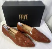 Frye Kenzie Woven Pointed Toe Flats Cognac Studded Sheep Leather Size 11M - New