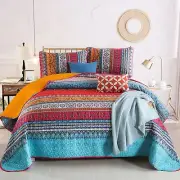 Boho Queen Quilt Set, Orange and Blue Bohemian Queen Quilt Bedding Set, Light...
