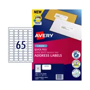 AVERY Quick Peel Address Labels with Sure Feed 38.1 x 21.2 mm (Quick Peel Address Labels with Sure Feed L7651 38.1 x 21.2 mm (6500 Labels/100 Sheets)