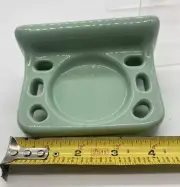 Vintage Jadeite Ceramic Tile-In Mount Toothbrush + Cup Holder Seafood Green