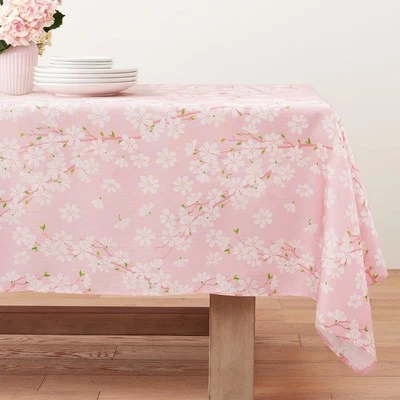 Pink Sakura Tablecloth Pink Floral Flowers Print Rectangle Table Cloth Spring...