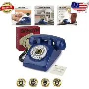Vintage Rotary Corded Telephone with Mechanical Ringer - Dark Blue Elegance