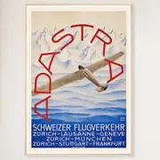 Galrie Ad Astra Aero Vintage Travel Poster Zurich Lausanne Geneve Switzerland Art Print, Wood Frame, 70 x 100cm (28 x 40inch)