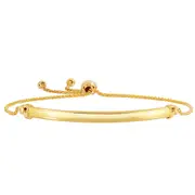 14K Yellow Gold Diamond Cut Round Wheat Adjustable Bracelet With Shiny Curved Bar Element, 9.25"