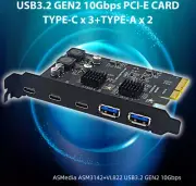 NEW PCI X4 To 3 Port Type C + 2 Port USB3.2 Adapter Expansion Card USB 3.2 HUB