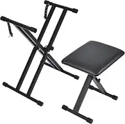 tipatyard Keyboard Stands and Bench Set, 2024 Upgrade Heavy Duty Double-X Keyboard Stand Adjustable & Portable Digital Piano Stand with Locking Straps