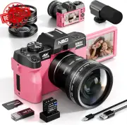 4K Digital Camera, 48MP, 60FPS Vlogging, Wifi, App Control, 32GB TF Card, Pink