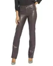 NYDJ Jeans 10P Coated Denim Marilyn Straight Brown-Black Cordovan Coated Career
