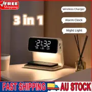 Bedside Lamp Wireless Charging LCD Alarm Clock Phone Charger 3-in-1