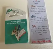 Sydney 2000 Paralympic Games “1 Yr To Go “Pin On Card + Bookmark Freep.p.