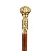 Vintage Brass Long Head Handle Brown Wood Walking Stick Cane Antique Style Gift