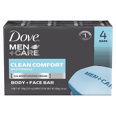 Dove Men Care Body + Face Bar Soap, Clean Comfort Mild Formula, 3.51 Oz (100G) -