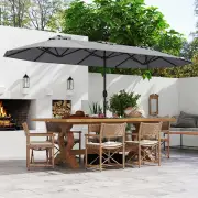 Costway4 m Double-Sided Patio Umbrella with Base and Solar Lights-Grey