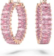 Matrix Hoop Earrings, Pink Baguette-Cut Crystals and Rose-Gold Tone Plated Band, from the Matrix Collection