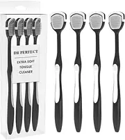 DR PERFECT Soft Tongue Brush Scraper Cleaner Helps Fight Bad Breath Clean Your Tongue Without Hurt Pack Of 4 (Black)