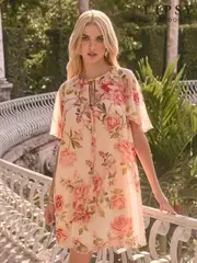 Lipsy Pink Floral Print Petite Print Flutter Sleeve Mini Shift Dress (AT7242) | $136