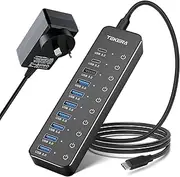 Powered USB Hub, TEKERA 10-Port USB 3.2/USB C Hub 60W with 10Gbps USB-A 3.2, 2 USB-C 3.2, 7 USB 3.0 Ports, Individual Touch Switches and 3.3ft Cable, Hybrid USB Splitter for Laptop/PC, RSH-ST10C