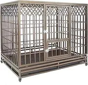 Heavy duty dog crate,brown dog crate,large dog crate furniture,dog crate with universal wheels,folding design,easy to install,with small door for feeding,suitable for medium and large dogs(105cm/41in)