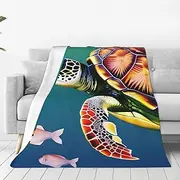 Sea Turtle with Fishes Ultra-Soft Micro Fleece Blanket - Cozy and Lightweight Seasons