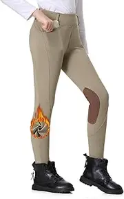 [BELE ROY] Kids Horse Riding Pants Winter Fleece Lined Girls Equestrian Breeches Knee-Patch Horseback Tights with Pockets