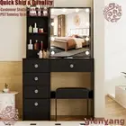 Dressing Table with LED Lighted Mirror Stool Set Makeup Vanity Desk 6 Drawers