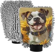 XYMZR Absorbent Microfiber Car Wash Mitt Dog Butterfly Sunflower, Funny Cute Anime Scratch Free for Cars Cleaning, Home Cleaning Mitts, 2 Pack, 10.24” L x 7.09” W