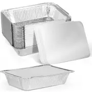 50/100Pcs Aluminum Foil Trays with Lids Non-Stick Baking Pans Food Grade BBQ Bow