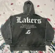 PRIMARK By Josh Denzel Rare L.A. LAKERS Hoodie Euro Import Black Smoke Washed XL