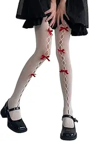 [SOLILOQUY] Women's Lolita Pattern Tights Kawaii Velvet Bowtie Fishnet Stockings Leggings Mesh Pantyhose Hollow Out lace Socks