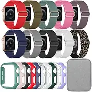 10 Pack Stretchy Solo Loop Compatible with Apple Watch Band 40mm 41mm 42mm 44mm 45mm 46mm with PC Protector Case and Storage Bag, Braided Elastic Nylon Strap for iWatch Series 10 9 8 7 6 5 4 3 SE/2