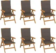 ** vidaXL Reclining Garden Chairs with Cushions 6 pcs Solid Teak Wood Adjustable Backrest Outdoor Furniture Set - Taupe