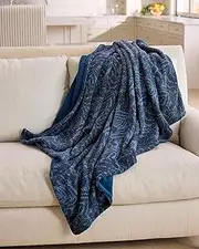 [Tommy Bahama] Throw Blanket, Super Soft Bedding with Solid Sherpa Reverse for Bed or Couch, Oeko-Tex Certified (Leafy Teddy Navy, 50 x 70)
