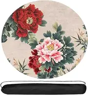 Circular Mahjong Table Mat Dining Table Mat Anti Slip Surface Cloth Mahjong Table Thickened Sound Absorbing Table Mat(Red,27.5X27.5)