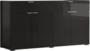 OIKITURE Sideboard Buffet Cabinet - 4 Doors, 2 Shelves & 2 Drawers, Multi-Storage Cupboard with Anti-Slip Protectors, Easy Assemble, 140x37x75CM, for Kitchen Living Room Dining Room, Black