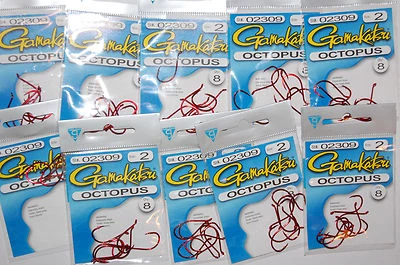 10 packs gamakatsu octopus hook size 2 8 per pack # 02309 red hooks