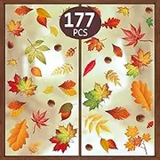 Hianjoo 177 PCS Fall Window Cling, 9 Sheets Autumn Window Stickers PVC Static Stickers for Windows Fall Window Stickers Thanksgiving Autumn Home Office Decorations