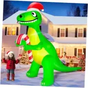 12 Ft L x10 Ft Ht Giant Christmas Inflatable Santa Dinosaur Candy Cane Build