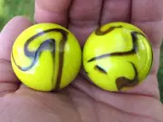 2 BOULDERS 35mm BUMBLE BEE Marbles glass ball Yellow/Brown Giant LARGE Swirl