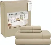 100% Organic Cotton King Bed Sheets Set - Luxury Sateen Weave 300 TC 4 Piece Deep Pocket King Sheets Fits Upto 17", GOTS Certified Naturally Cool Soft Breathable & Comfy Sheet & Pillowcase Sets,- Tan