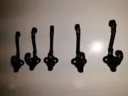 5 DECORATIVE RUSTIC CAST IRON COAT HAT HOOKS 3 1/4 in.
