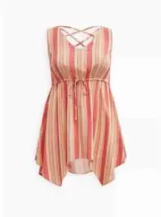 Torrid Plus Size 2 Challis Babydoll Hanky Hem Top Multi Stripe Peach Orange
