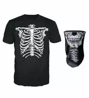 Glow in The Dark Skeleton Mens T-Shirt with Skull Facemask Halloween Costume